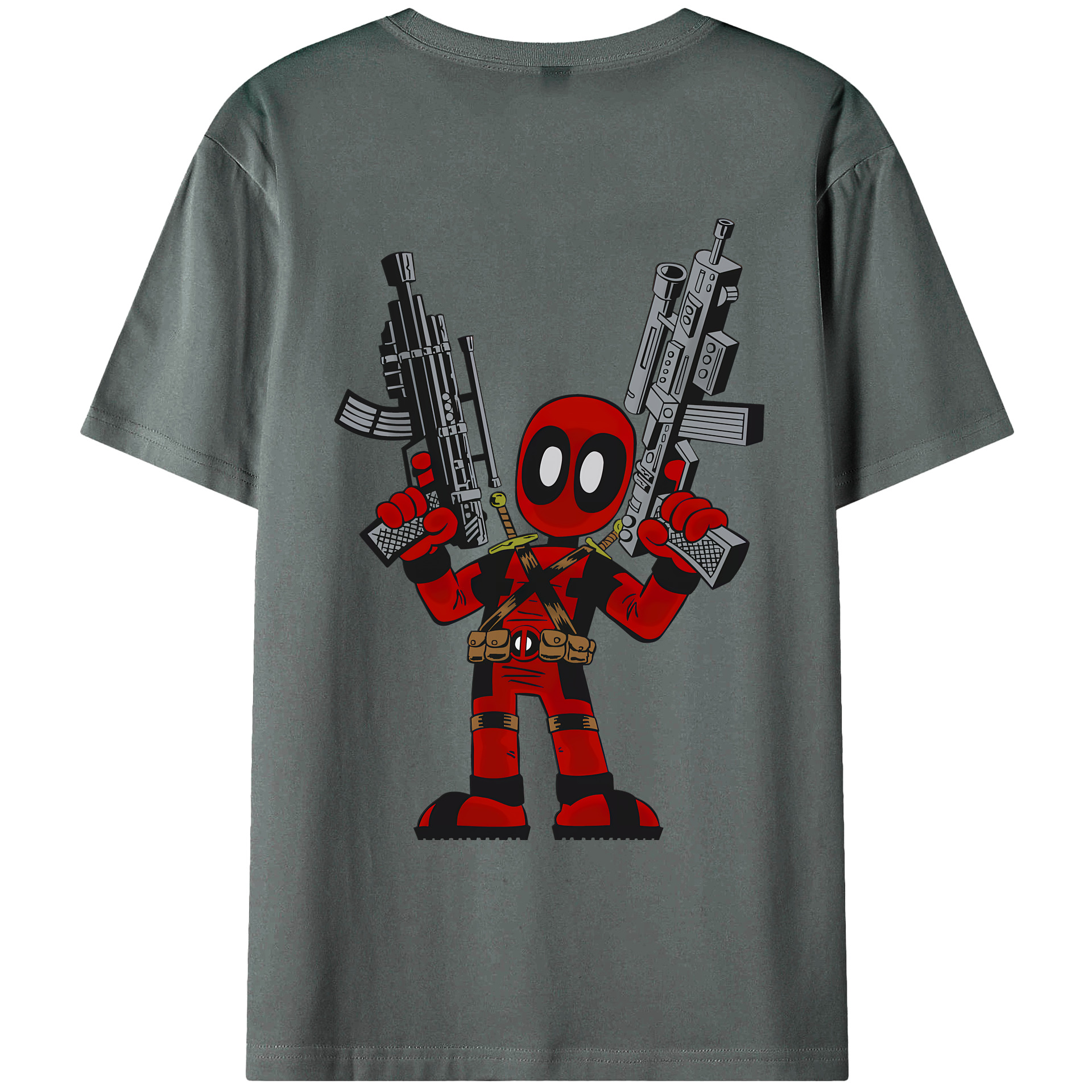 （画像用） Deadpool デッドプール 綿100％ メンズ半袖Tシャツ（バックプリント） 通気性